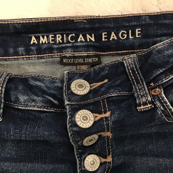 American Eagle 8 Hi-Rise Shortie Denim Shorts Women's Distressed Floral Pockets - Picture 6 of 10